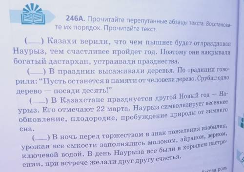 246А. Прочитайте перепутанные абзацы текста. Восстанови- те их порядок. Прочитайте текст. () Казахи