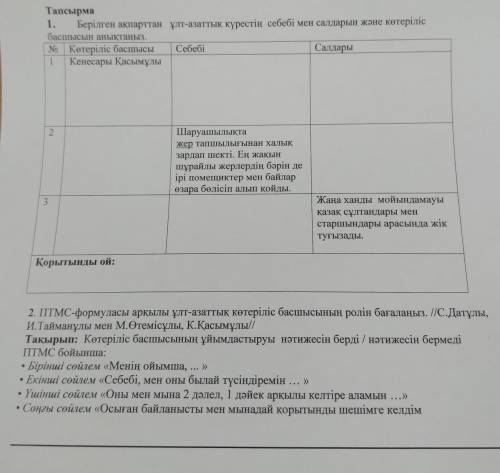 (бжб қ.тарих 7 класс. Берілген ақпарттан ұлт-азаттық күрестің себебі мен салдарын және көтеріліс бас