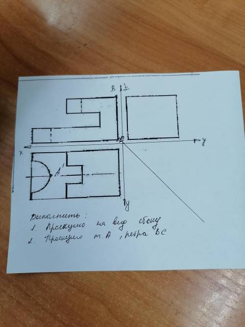 1 Проекция на вид сбоку 2 Проекция на точку А, ребра B c