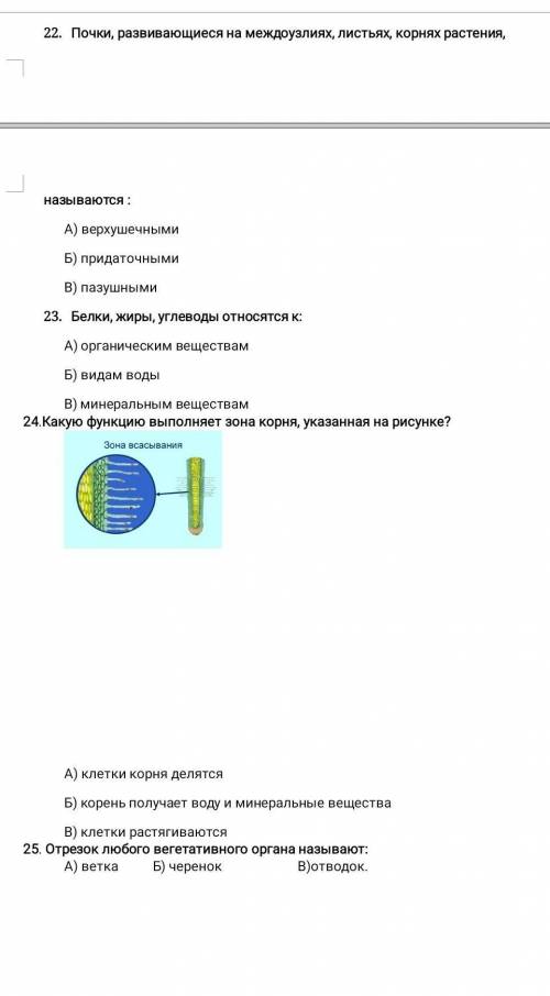 Тест по биологии за 7 класс