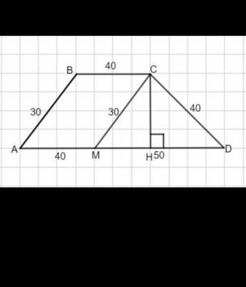 В трапеции основания равны 40 и 90, а боковые стороны 30 и 40, найти высоту трапеции