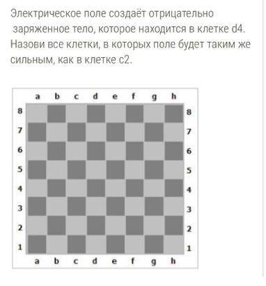 Электрическое поле создаёт отрицательно заряженное тело, которое находится в клетке d4. Назови все к