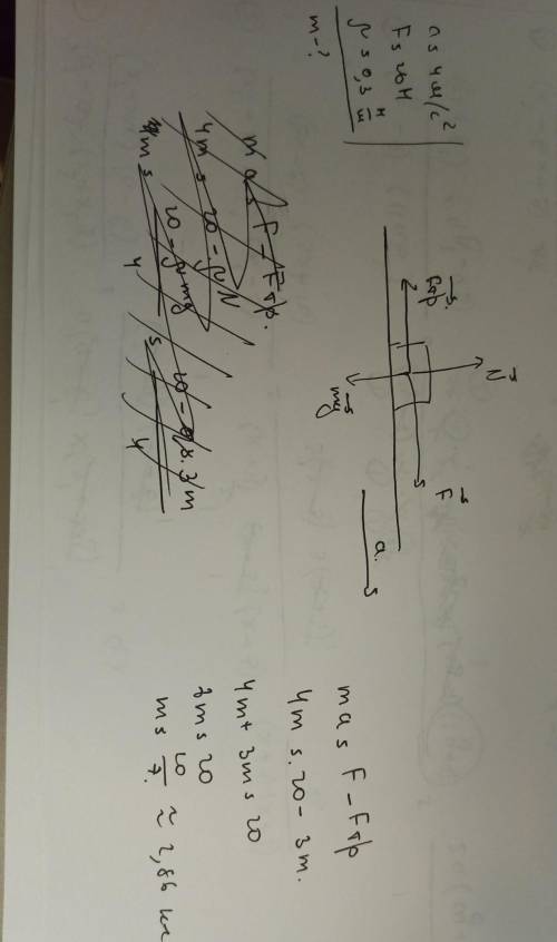 решить физику, очень На тело двигающиеся по горизонтальной поверхности с ускорением 4м/с^2 действует