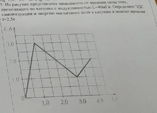 на рисунке представлена зависимость от времени силы тока,проходящего по катушке с индуктивностью L=4