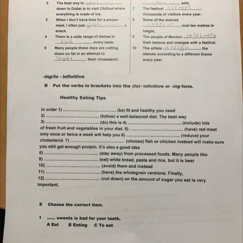 -ing/to - infinitive D Put the verbs in brackets into the (to) - infinitive or -ing form. Healthy Ea