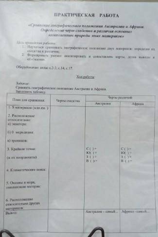 , в сравнении Австралии и Африки, 1 графа: план для сравнения: 1. площадь материков в млн/км. 2. рас