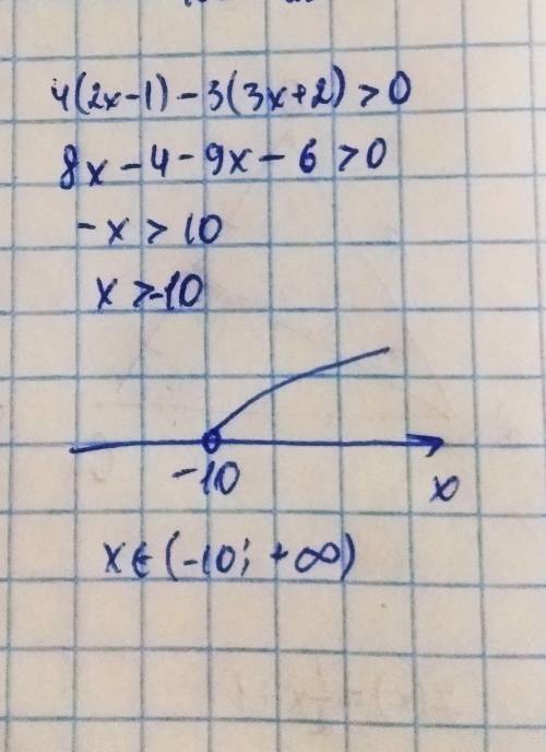 4(2х-1)-3(3х+2)больше 0