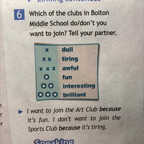 Linking sentences 6 Which of the clubs in Bolton Middle School do/don't you want to join? Tell your