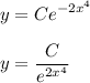 \displaystyle y=Ce^{-2x^4}y=\frac{C}{e^{2x^4}}\\