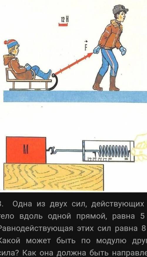 1. Рассмотрите рисунок и определите численное значение силы, с которой человек действует на санки. 2