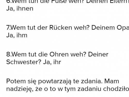 Wem tun die Zähne weh? Wem tut der Bauch weh? Wem tun die Füße weh? Wem tut der Rücken weh? Wem tun