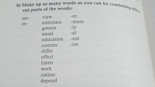 make up as many words as you can by combining different parts of the words un- in- view entertain us