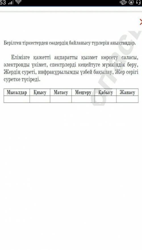 1 Только что . Х 3. Берілген тіркестерден сөздердің байланысу түрлерін анықтаңдар. Елімізге қажетті