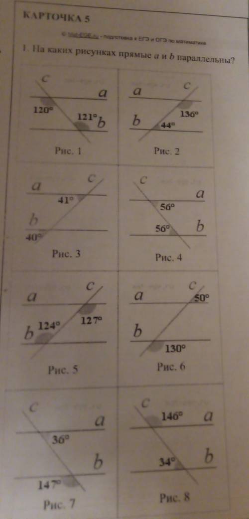 На каких рисунках прямые a и b параллельны?