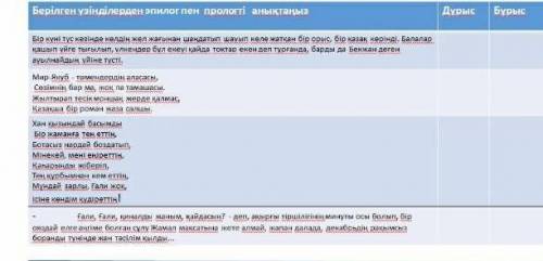 Берілген үзінділерден эпилог пен прологтi аныктаңыз Дурыс Бурыс