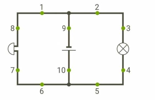 Рассмотри схему! Что происходит, если в точке 8 находится разомкнутый ключ? Лампочка не горит Звонок