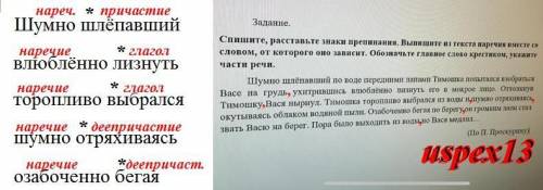 Задание. Спишите, расставьте знаки препинания. Выпишите из текста наречия вместе со словом, от котор