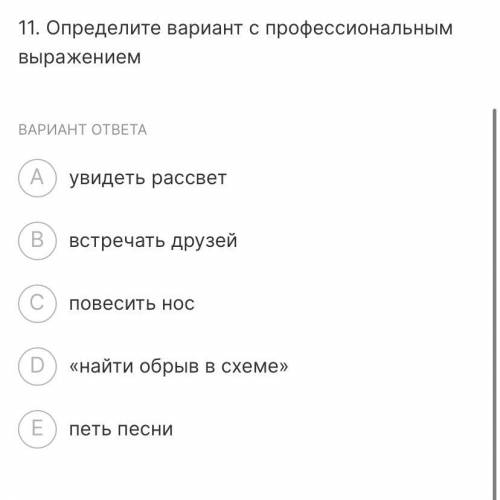 11. Определите вариант с профессиональным выражением ВАРИАНТ ОТВЕТА увидеть рассвет встречать друзей