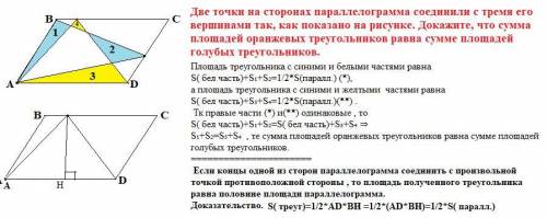 Две точки на сторонах параллелограмма соединили с тремя его вершинами так, как показано на рисунке.