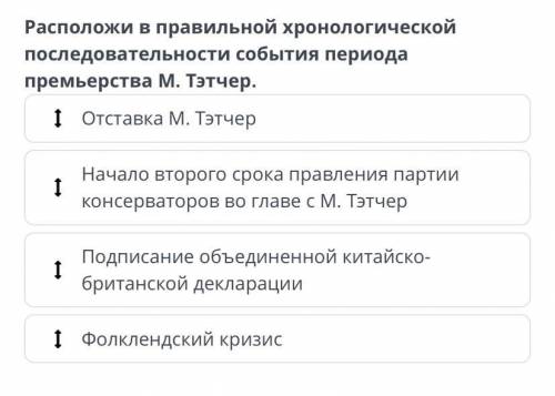 Расположи в правильной хронологической последовательности события периода премьерства М. Тэтчер.