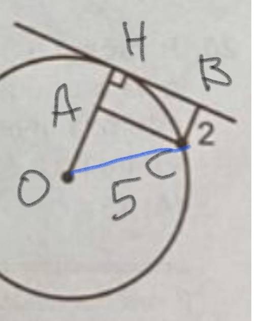 На рисунке изображена окружность диаметром 10, Касательная к ней и прямоугольник, Одна из сторон кот