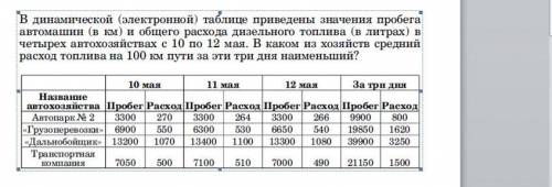 18. В динамической (электронной) таблице приведены значения пробега автомашин (в км) и общего расход