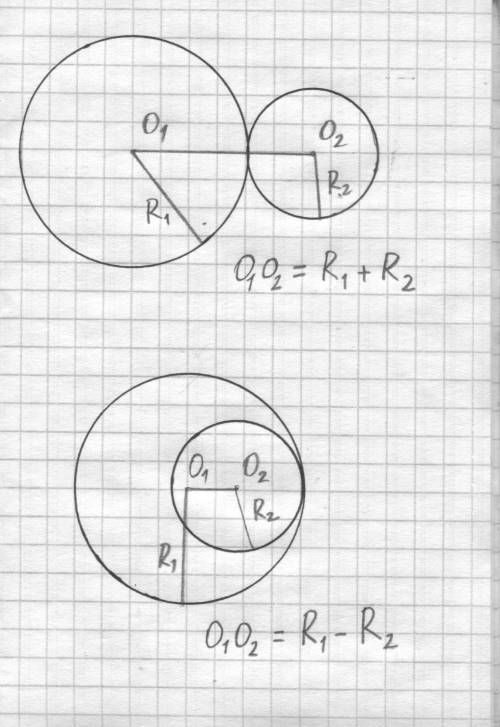 Нарисуйте Две окружности которые имеют одну общую точку Измерьте длины их радиусов, расстояние между