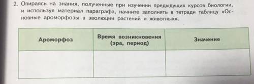 заполнить таблицу «Основные ароморфозы в эволюции растений и животных»