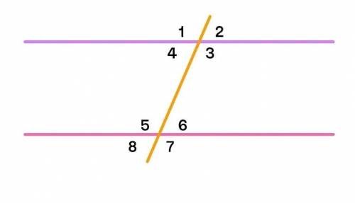 При каких условиях прямые параллельны: <1=<3<1=<4<1=<5<1=<7<2=<3<2=