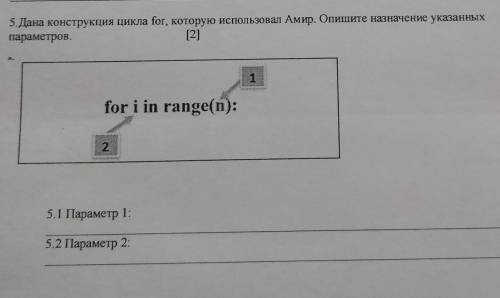 Дана конструкция цикла for в котором использовал Амир Опишите значение указанных параметров параметр