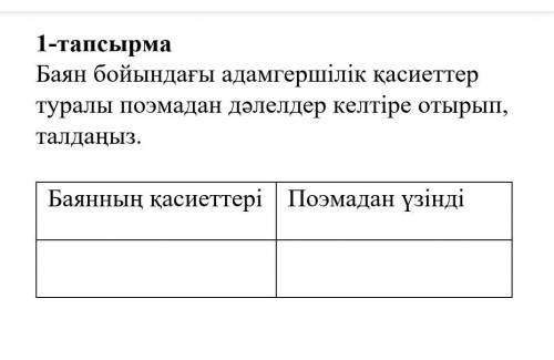 Баян бойындағы адамгершілік қасиеттер туралы поэмадан дәлелдер келтіре отырып, талдаңыз