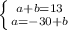 \left \{ {{a+b=13} \atop {a=-30+b}} \right.