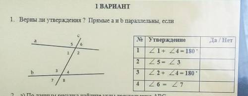 очень надо 1. Верны ли утверждения ? Прямые аны параллельны, если