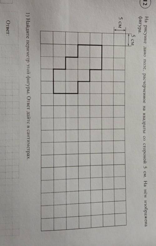 на рисунке дано поле расчерчен на квадраты со стороной 5 см на нём изображена фигура Найдите перимет