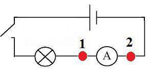 В каком направлении течёт ток через амперметр при замкнутой цепи? от точки 1 к точке 2 от точки 2 к 