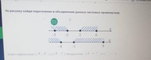 По рисунку найди пересечение и объединение данных числовых промежутков. BILM Land х -5 -2 2 6 х 4 -1