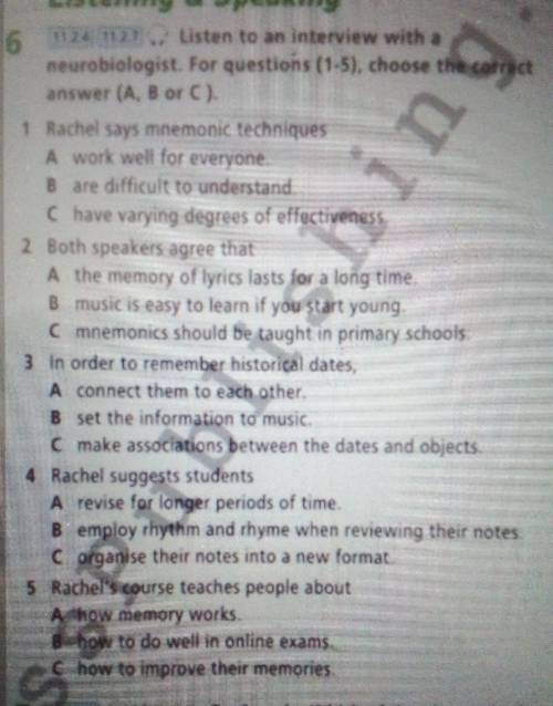 2. Listen to an interview with a neurobiologist. For questions (1-5), choose the correct answer (A, 