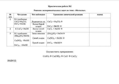 Практическая работа №2 Решение экспериментальных задач по теме: «Металлы».