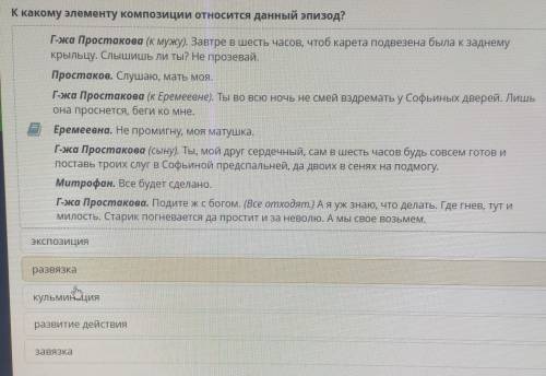 К какому элементу композиции относится данный эпизод? Г-жа Просмакова (к мужу). Зантре в шесть часов