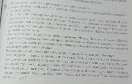 Текст: Бежин луг.Надо ответить на вопросы 1, 3, 4, 5. ? ( )