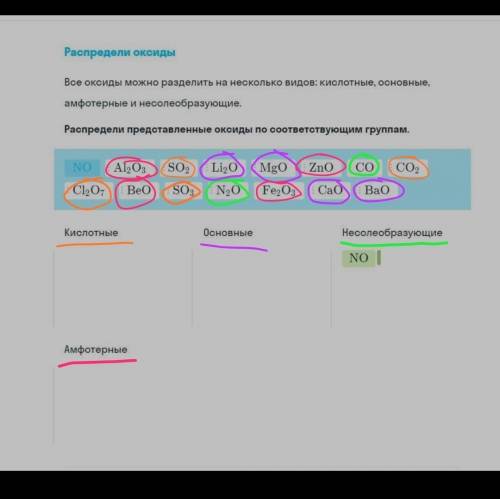 Распределите оксиды по группам