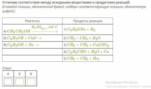 Установи соответствие между исходными веществами и продуктами реакций