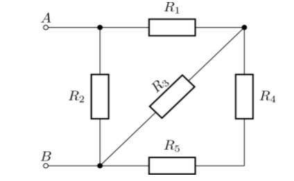 К участку AB (см. рисунок) приложено напряжение U=12В. Сопротивления резисторов равны R₁=R₄=R₅=3 Oм,