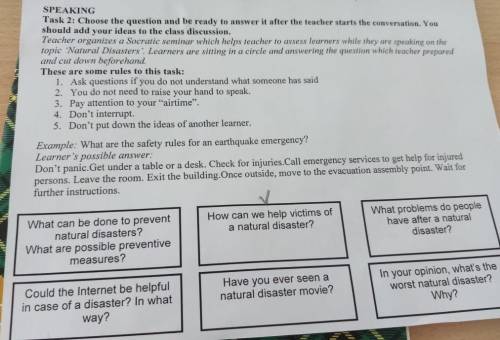 SPEAKING Task 2: Choose the question and be ready to answer it after the teacher starts the conversa