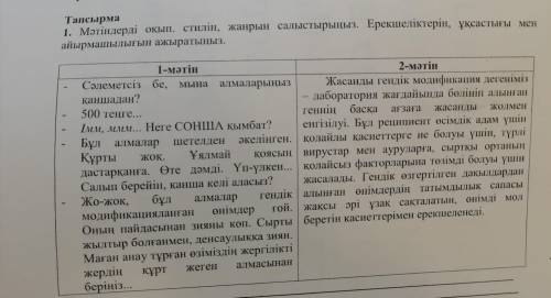 Тапсырма 1. Мәтіндерді оқып. стилін, жанрын салыстырыңыз. Ерекшеліктерін, ұқсастығы мен айырмашылығы