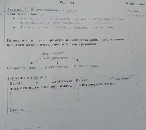 Заполните таблицу Вклад В казахскую) Вклад общественно- ПИСЬМЕННОСТЬ И ОСНОВЫ языка Политическую ЖИЗ