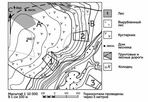 В каком направлении от домика лесника находится точка с высотой 166,7?