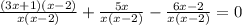 \frac{(3x + 1)(x - 2)}{x(x - 2)} + \frac{5x}{x(x - 2)} - \frac{6x - 2}{ x(x - 2) } = 0