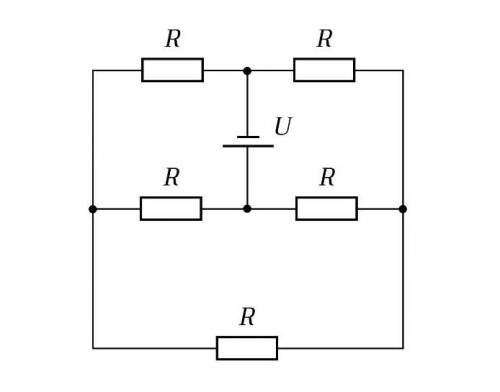 Электрическая цепь, схема которой изображена на рисунке, собрана из одинаковых резисторов с сопротив