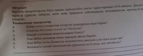 Берілген такыраптардын таңдап, жубынызбен диалог құрастараңыз (6-8) сөйлем Диалог сұраулы, хабарлы, 